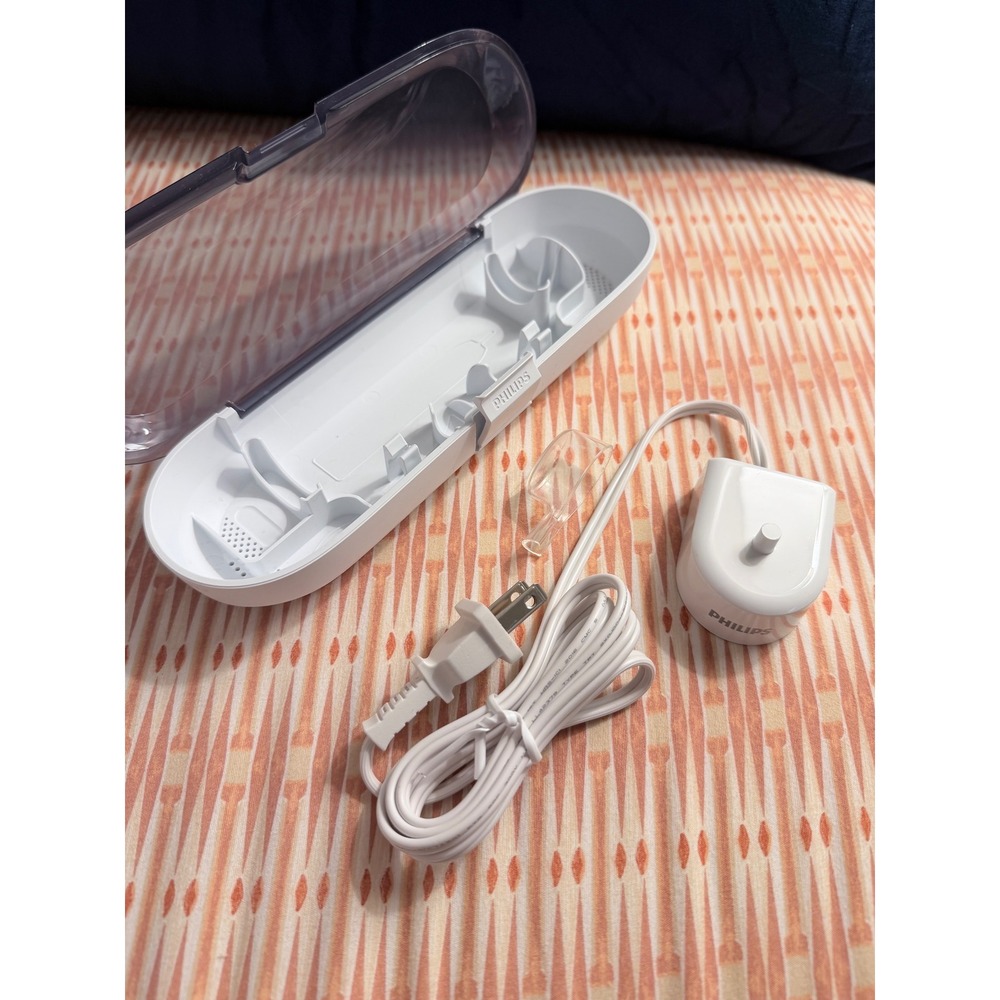Philips Sonicare Toothbrush Charger Travel Case with Cord Plug White Head Cover